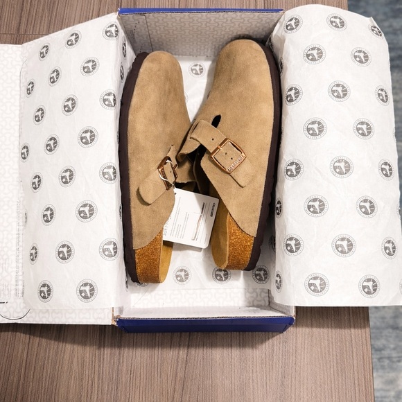 NEW Birkenstock Boston Taupe Suede Narrow With Box Fast Shipping - Picture 5 of 10